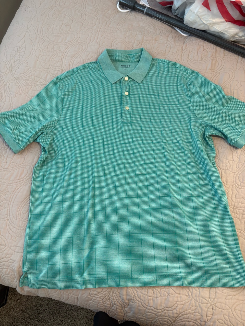Lands' End Men's Aqua Grid Polo